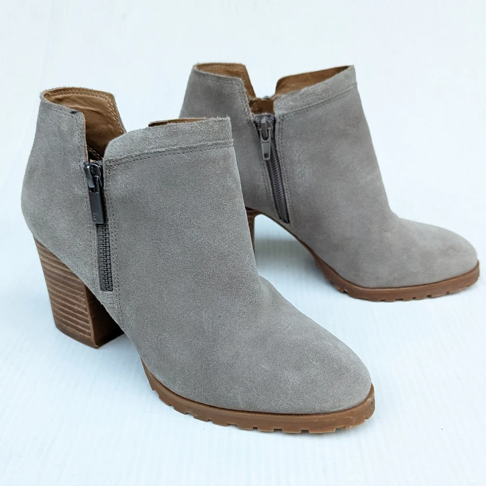 LUCKY BRAND Noryn gray suede leather heeled ankle booties